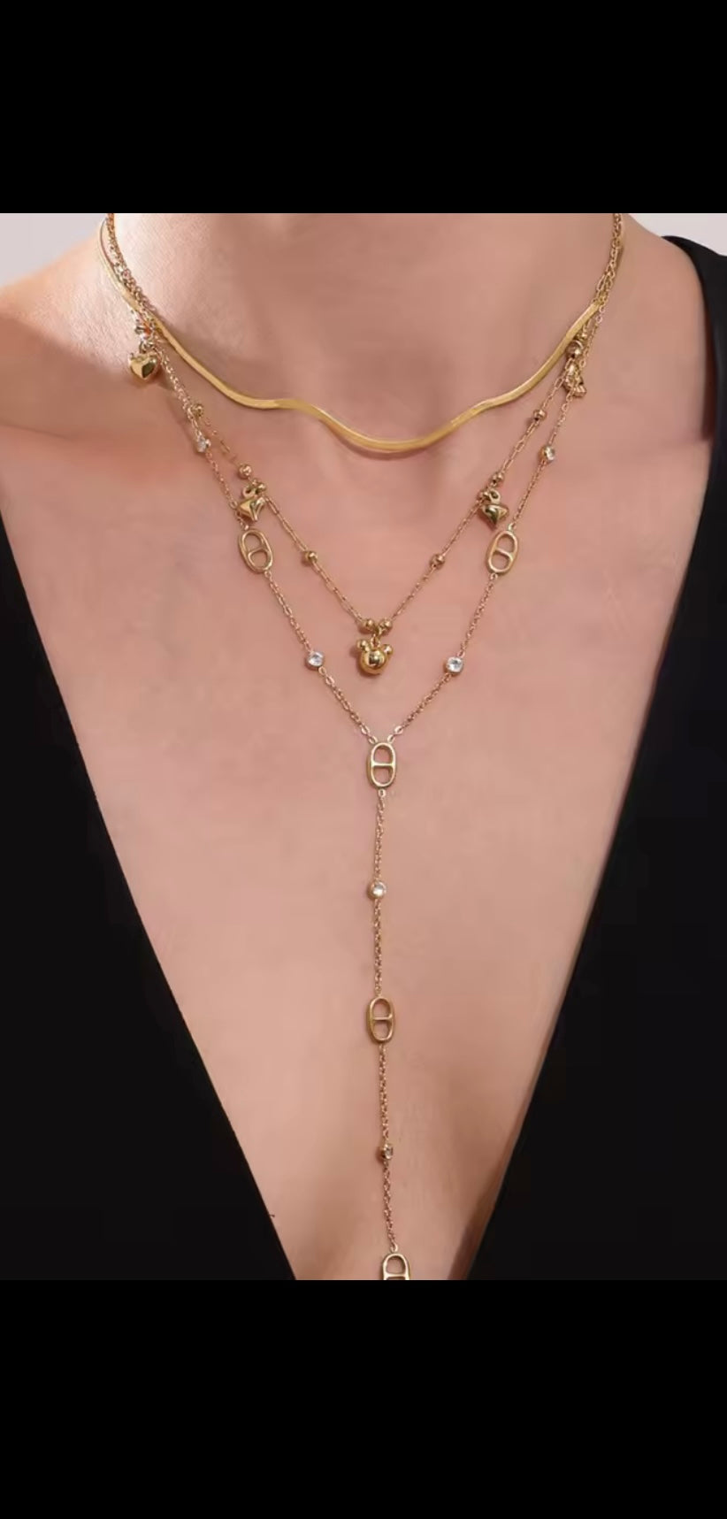 Collier Doré & Strass – Acier Inoxydable