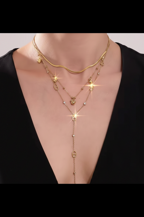 Collier Doré & Strass – Acier Inoxydable